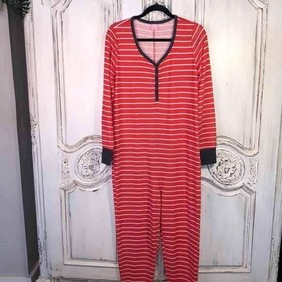 Jenni by Jennifer Moore Intimates Red and White Stripes Long Sleeve Long Johns - Picture 1 of 9